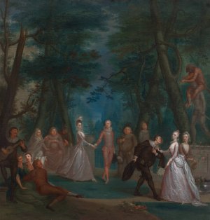 Scene in a park, with figures from the Commedia dell'Arte by Marcellus Laroon The Younger Oil Painting
