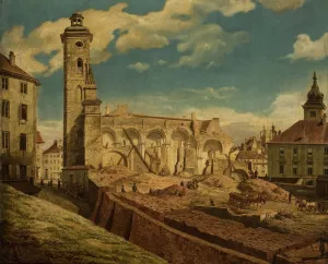 Demoliition of the church of the Bernardine Sisters in Warsaw by Marcin Zaleski Oil Painting