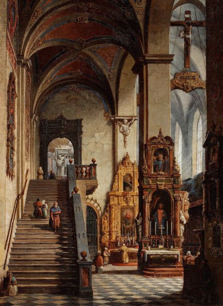 Interior of the Dominican Church in Krakow  by Marcin Zaleski - Hand-Painted Oil Painting Reproduction