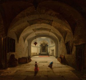 Interior of the subterranean chapel by Marcin Zaleski Oil Painting