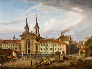 Krasinski Square and the Piarist church by Marcin Zaleski Oil Painting