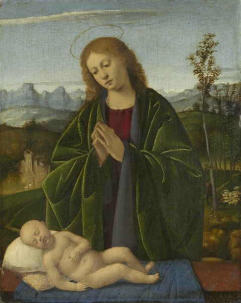 Madonna Adoring the Child  by Marco Basaiti - Hand-Painted Oil Painting Reproduction