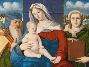 A Sacra Conversazione; The Madonna And Child With Saint Simeon And A Female Saint by Marco Bello Oil Painting