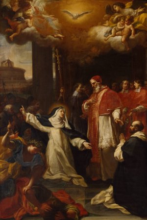 St Catherine Trying to persuade the Pope to move from Avignon to Rome by Marco Benefial Oil Painting