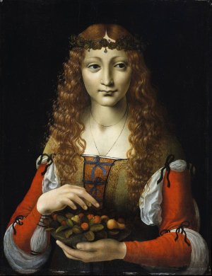 Girl with Cherries by Marco D' Oggiono Oil Painting