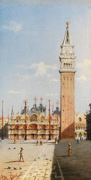 Venice, a view of St Mark's Square by Marco Grubacs Oil Painting