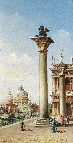 Venice, a View of Santa Maria della Salute from St Mark's Column by Marco Grubas Oil Painting