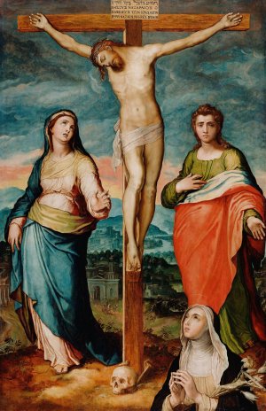 Christ on the Cross with Saints Mary,John the Evangelist and Catherine of Siena by Marco Pino Oil Painting