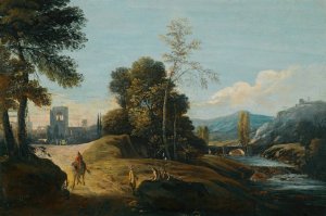 A Fluvial Landscape With Figures On A Path, A Town Beyond by Marco Ricci Oil Painting