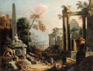 Landscape with Classical Ruins and Figures by Marco Ricci Oil Painting
