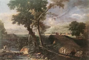 Landscape with River and Figures by Marco Ricci - Oil Painting Reproduction