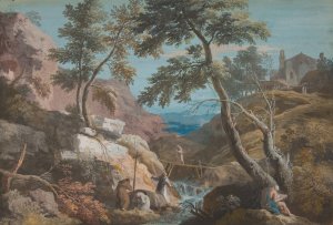 Mountainous Landscape with Hermits by Marco Ricci Oil Painting