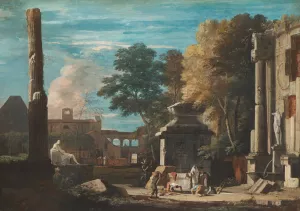 Venetian Capriccio With a Body Being Exhumed and a Franciscan Monk in Attendance by Marco Ricci Oil Painting
