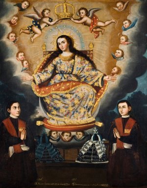 Seated Madonna with Graduation of the Garcia Brothers by Marcos Zapata Y Taller Oil Painting