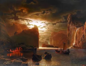 Fishing Near The Fjord By Moonlight by Marcus Larson - Oil Painting Reproduction