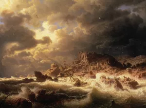 Gale on the Bohuslan Coast by Marcus Larson Oil Painting