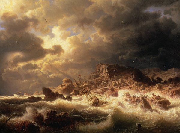 Gale on the Bohuslan Coast  by Marcus Larson - Hand-Painted Oil Painting Reproduction