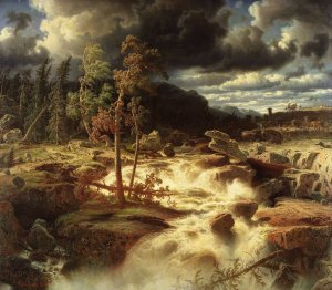 Waterfall in Smaland by Marcus Larson Oil Painting