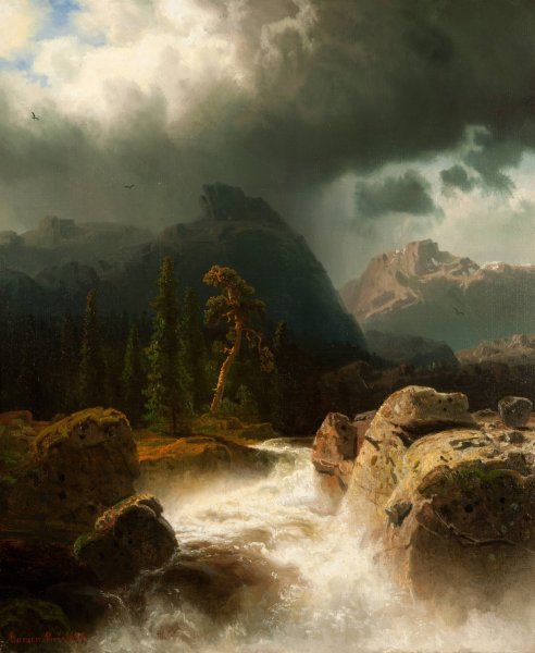 Waterfall  by Marcus Larson - Hand-Painted Oil Painting Reproduction