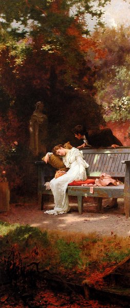 A Stolen Kiss by Marcus Stone - Hand-Painted Oil Painting Reproduction