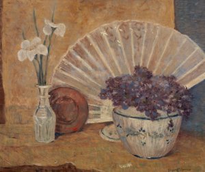 Fan and Violets by Margaret F. Spencer Oil Painting