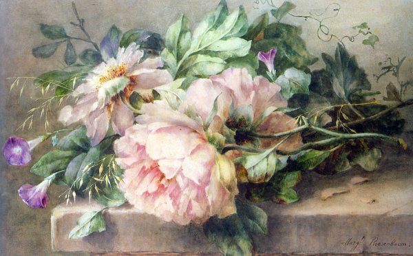 Main Product Photo of Still Life with Peonies and Morning Glory Painting by Margaretha Roosenboom