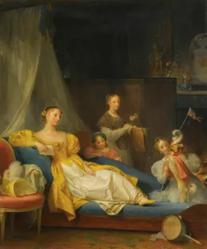 A Family In An Interior Playing With A Dog by Marguerite Gerard Oil Painting