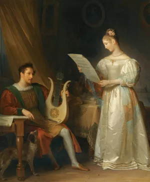 Interior With A Man Holding A Lyre And A Woman With A Music Score by Marguerite Gerard Oil Painting