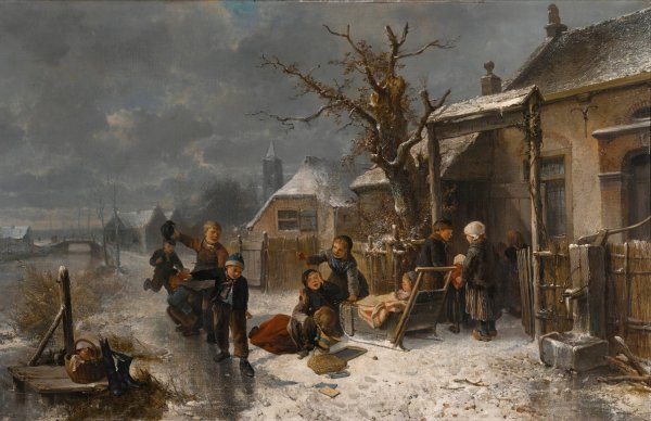 Main Product Photo of Children Playing By A Canal In Winter Painting by Mari Ten Kate