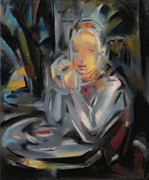 Jeune Assis a Table Face a Une Tasse by Maria Blanchard Oil Painting