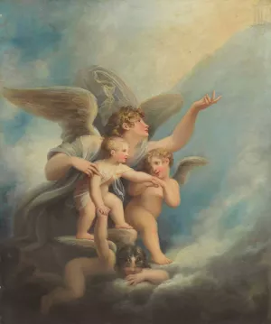 An Angel and Putti Accompanying a Child's Soul to Heaven by Maria Cosway Oil Painting