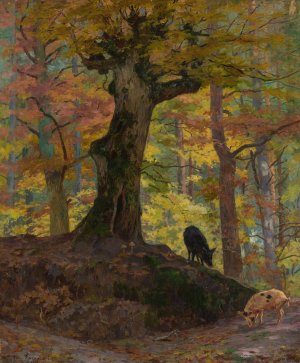 Wild pigs in the forest by Maria Klass-Kazanowska Oil Painting