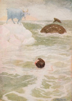 He swam with redoubled strength and energy toward the white rock by Maria Louise Kirk Oil Painting