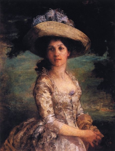Girl with Violets by Maria Oakey Dewing - Hand-Painted Oil Painting Reproduction