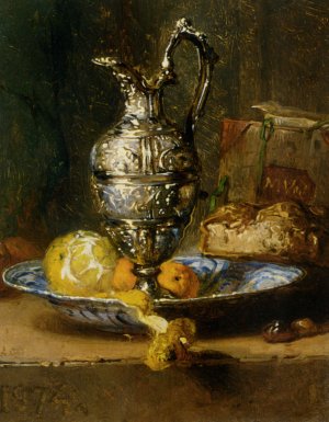 A Still Life with a Lemon, Oranges, Bread, and a Pitcher Oil painting by Maria Vos