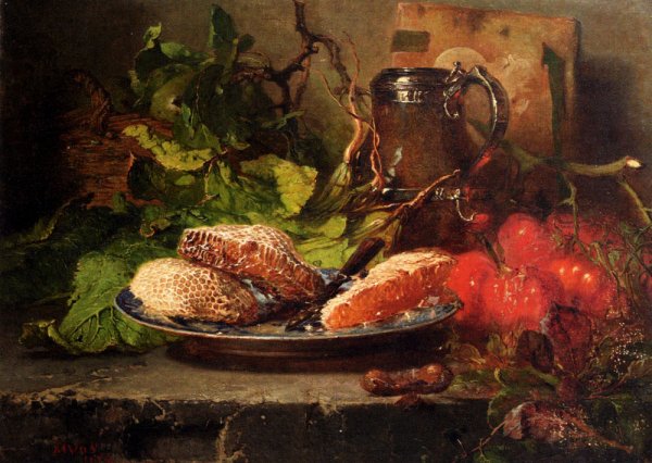 Still Life With Honeycombs On A Plate by Maria Vos - Hand-Painted Oil Painting Reproduction