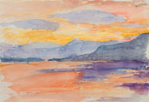 Mountain landscape in the evening sky by Maria Wiik Oil Painting
