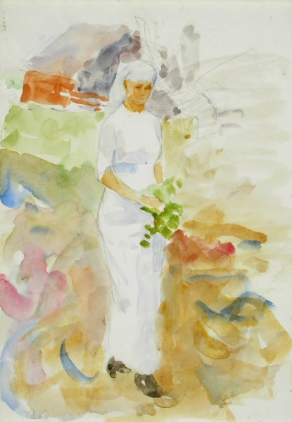 Main Product Photo of Woman in the garden Painting by Maria Wiik