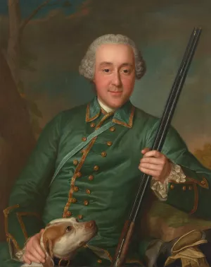 Portrait of Nicholas Anne de Lisle with a rifle and hunting dog by Marianne Loir Oil Painting