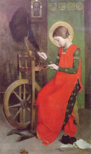 St Elizabeth of Hungary Spinning for the Poor by Marianne Stokes - Oil Painting Reproduction