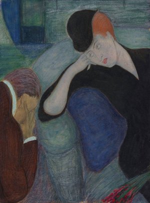 interior with a seated couple by Marianne Von Werefkin Oil Painting