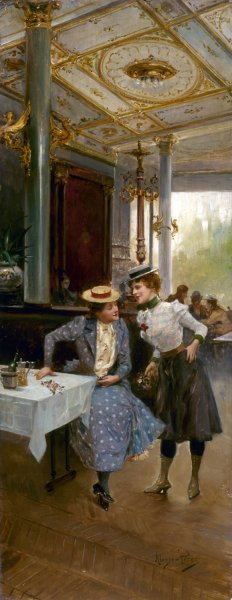 Femmes au cafe by Mariano Alonso-Perez Oil Painting