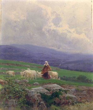 Goats in the Pasture, Anticoli Corrado by Mariano Barbasan Oil Painting