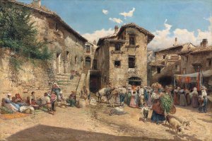 Market day by Mariano Barbasan Oil Painting