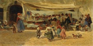 Mercado, Anticoli Corrado by Mariano Barbasan Oil Painting