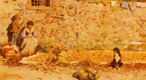 The Preparation of The Corn by Mariano Barbasan - Oil Painting Reproduction