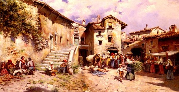 Main Product Photo of Vista Rural de los Alrededores de un Pueblo de Roma Painting by Mariano Barbasan