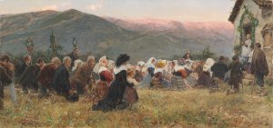 Mountain procession by Mariano Barbasan Y Lagueruela Oil Painting