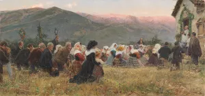 Mountain procession by Mariano Barbasan Y Lagueruela Oil Painting