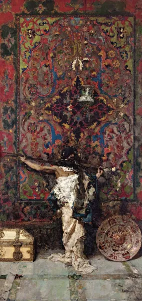 Arabe Delante De Un Tapiz by Mariano Fortuny Marsal Oil Painting